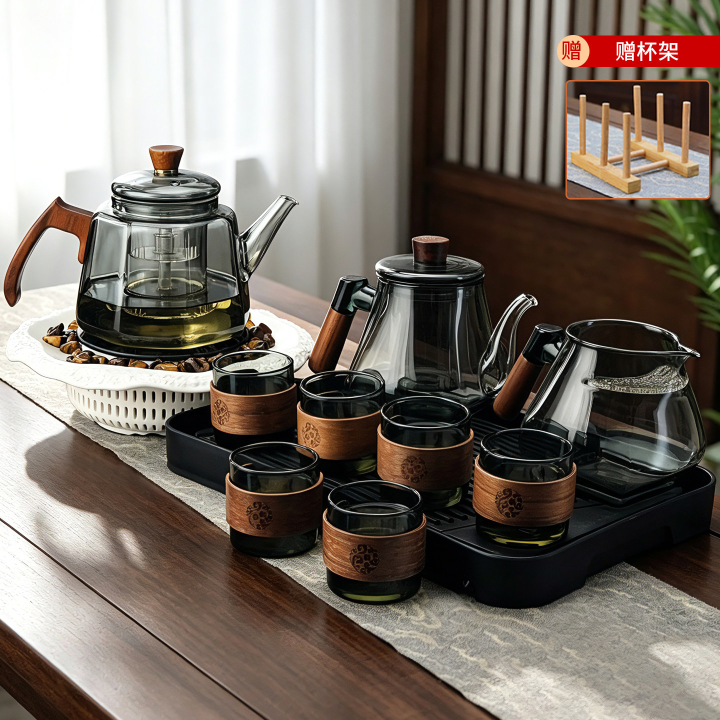 2026高硼硅玻璃电热水壶茶具套装