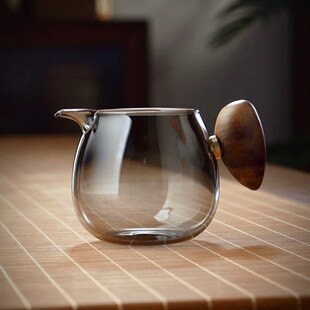 全度胡桃木把手耐热玻璃公道杯分茶器防烫功夫茶具创意鹰嘴公杯