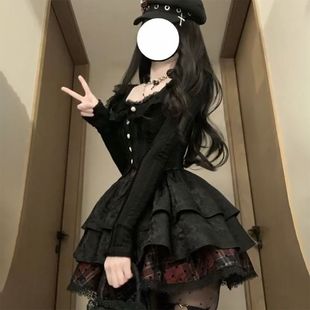 两件套装 春秋穿搭甜酷风格 子蓬蓬吊带蕾丝收腰公主连衣裙针织开衫