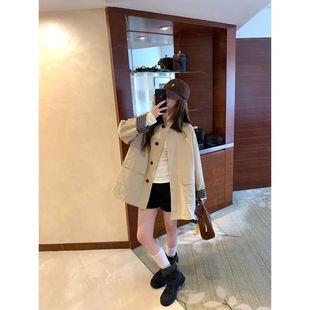 英伦风撞色复古米白风衣格子春秋冬欧货高级感小众设计女装 外套裙