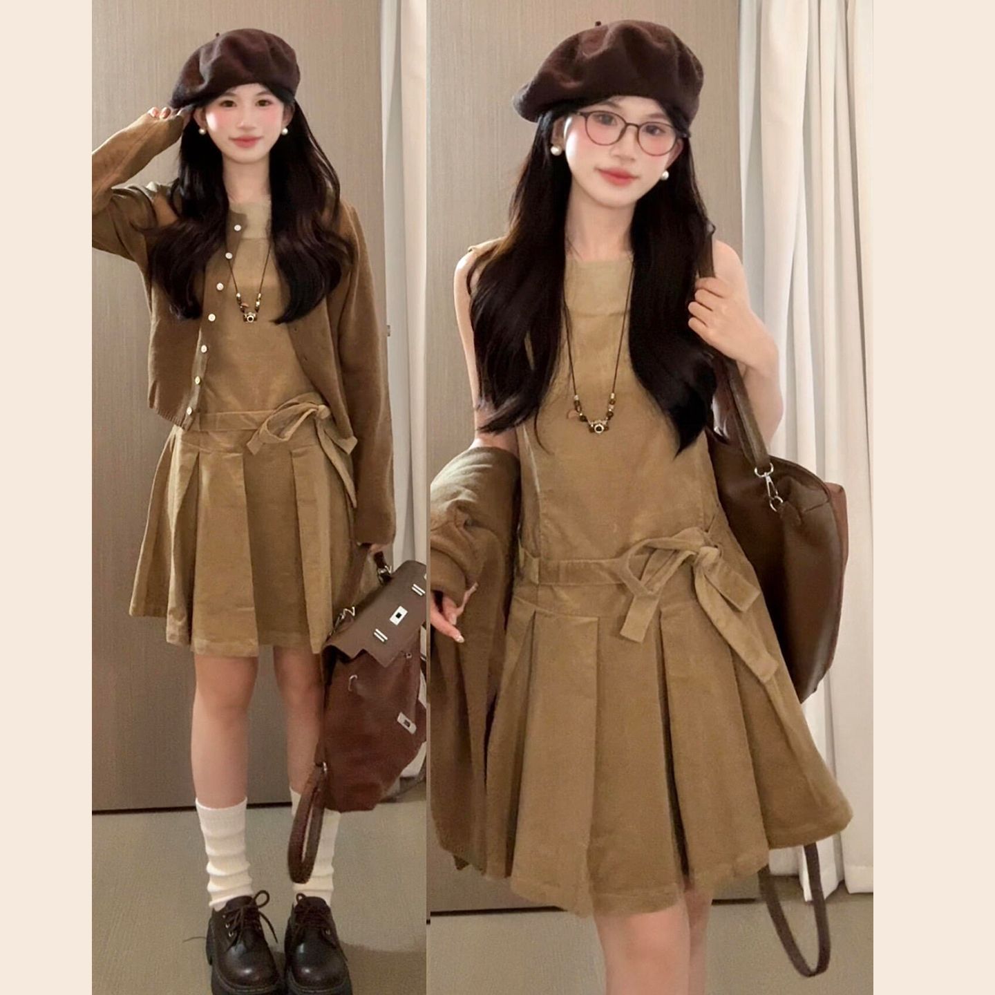 甜美风2025绑带短裙两件套