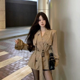英伦风卡其色风衣外套裙女春秋小个子超好看气质收腰短款 大衣 工装