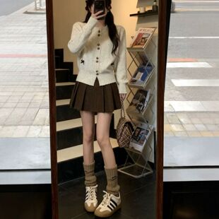 甜美针织开衫毛衣女秋冬慵懒高级感独特显瘦半身百褶短裙两件套装