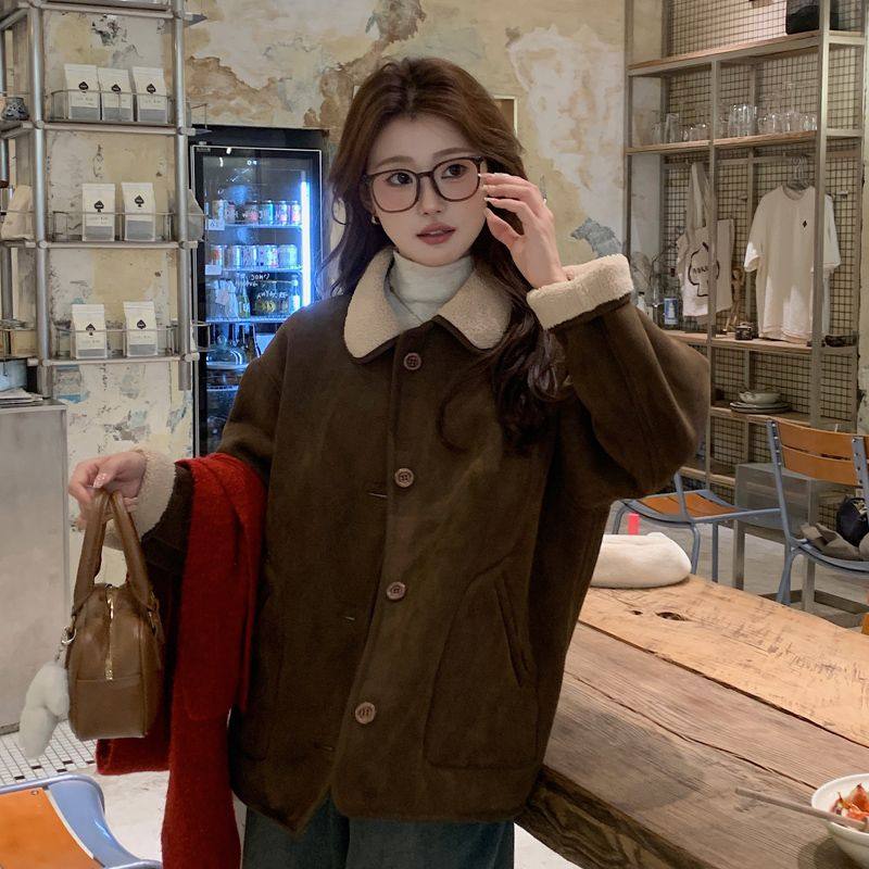 两面穿加绒短款外套女秋冬皮毛一体翻领麂皮绒复古羊羔毛棉服工装,女装/女士精品,短外套,淘宝优惠券,粉丝福利购,淘宝优惠卷