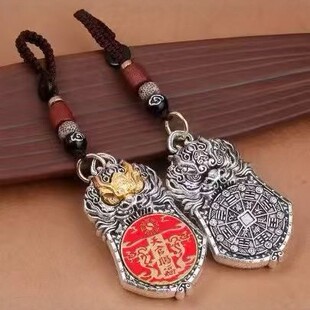 新款天官赐福吞金兽转转男女汽车钥匙扣挂件国潮银色新中式小挂件