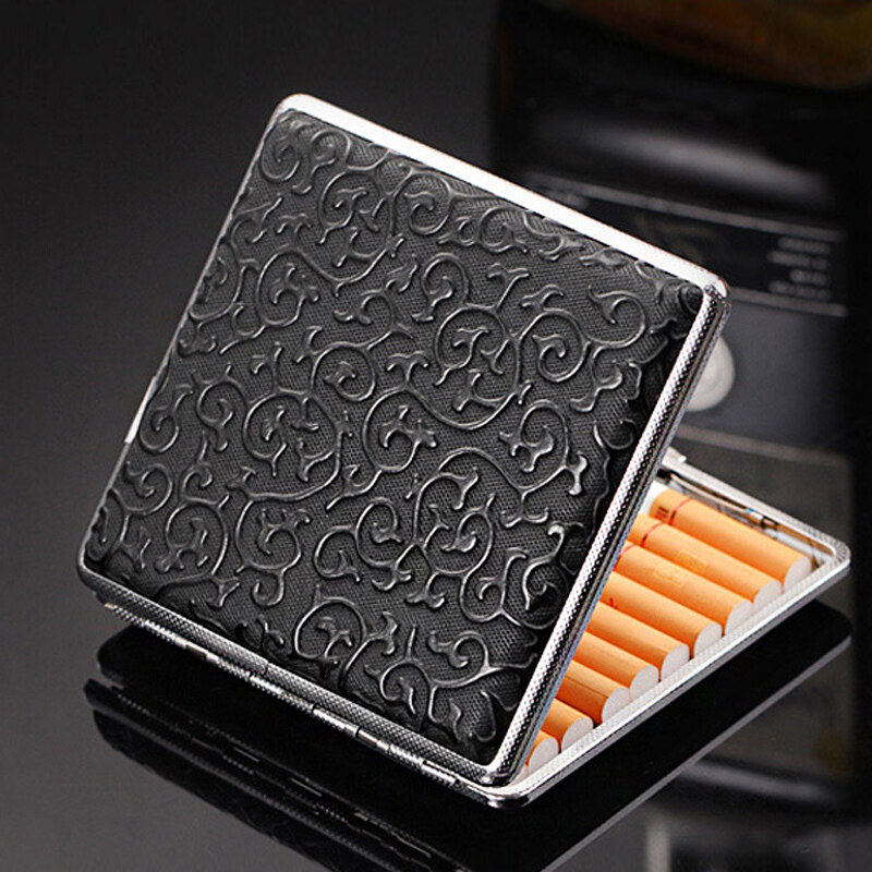 双枪烟盒 20支装立式富贵唐草 皮质 便携式薄 防压个性礼品男烟夹