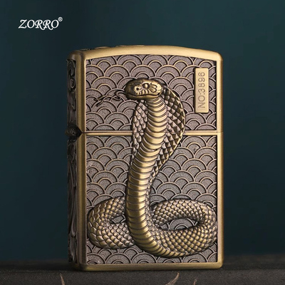ZORRO佐罗官方旗舰店正品煤油打火机防风青铜盘蛇复古送男友礼物