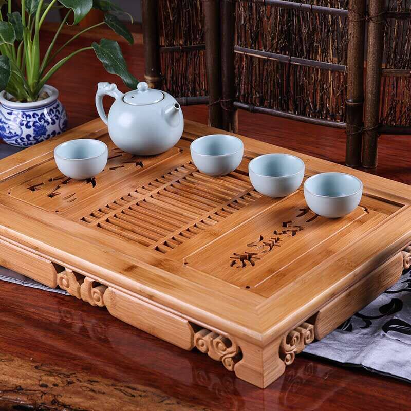 家用茶竹功夫茶具实木竹茶托盘竹储水抽屉式茶海茶几托盘
