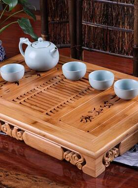 家用茶竹功夫茶具实木竹茶托盘竹储水抽屉式茶海茶几托盘