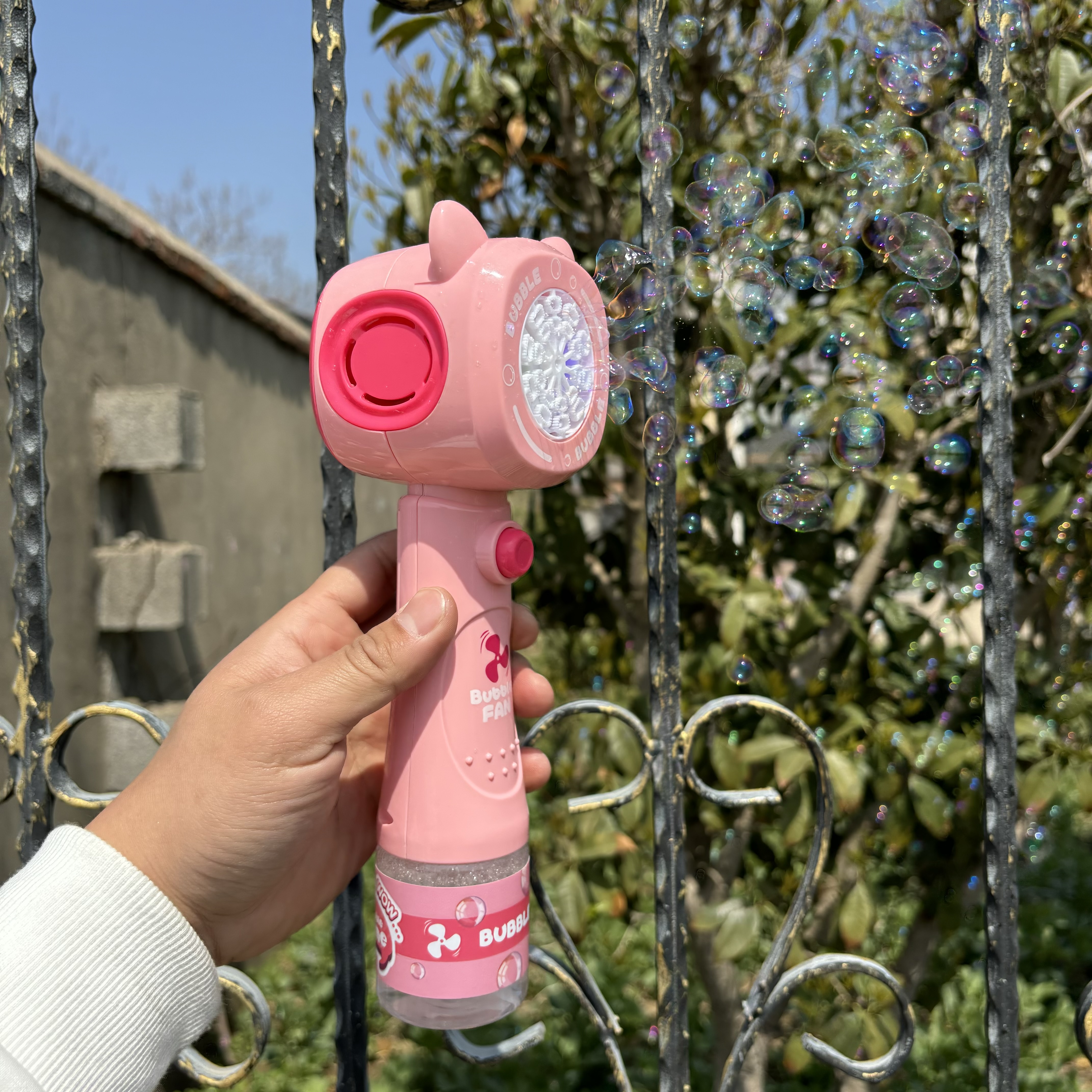 粉色小女孩卡通风车全自动泡泡棒少女手持电动泡泡枪儿童网红爆款