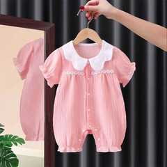 婴儿短袖夏连体衣女宝宝哈衣公主风爬服新生儿衣服超萌可爱外出服