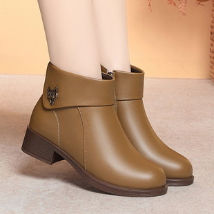 冬季新款真皮女棉鞋休闲平跟加绒短靴软底马丁靴女鞋羊毛棉皮鞋子