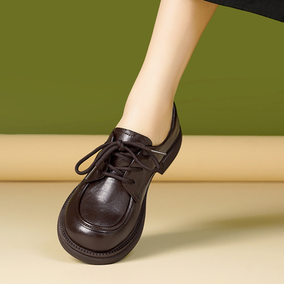 小皮鞋真皮女鞋英伦风系带乐福鞋