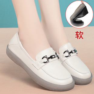护士鞋女软底舒适不累脚女鞋真皮女士皮鞋平底防滑白色大码单鞋43