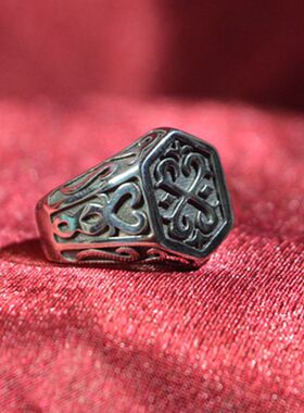 钛钢戒指古典窗花图案男女同款