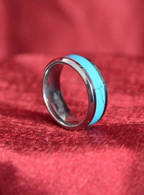 绿松石单圈饰品情侣结婚钛钢戒指