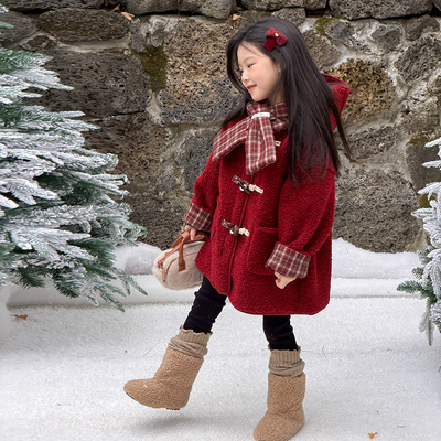 新年氛围感女童红色中长款大衣