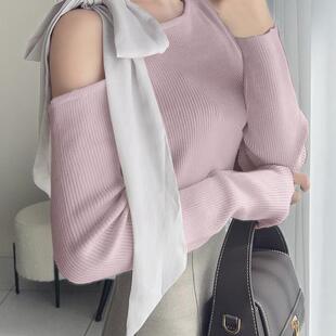 tu1405 单肩蝴蝶结缎带罗纹针织上衣 日本GRL官网代购