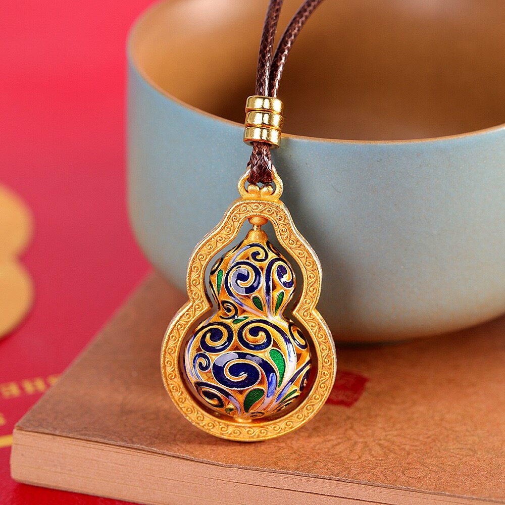 福禄足银9999描金珐琅葫芦项链女长款毛衣链国风贵气纯银吊坠礼物