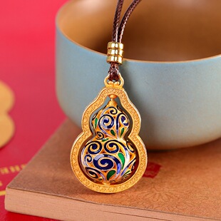 福禄足银9999描金珐琅葫芦项链女长款毛衣链国风贵气纯银吊坠礼物