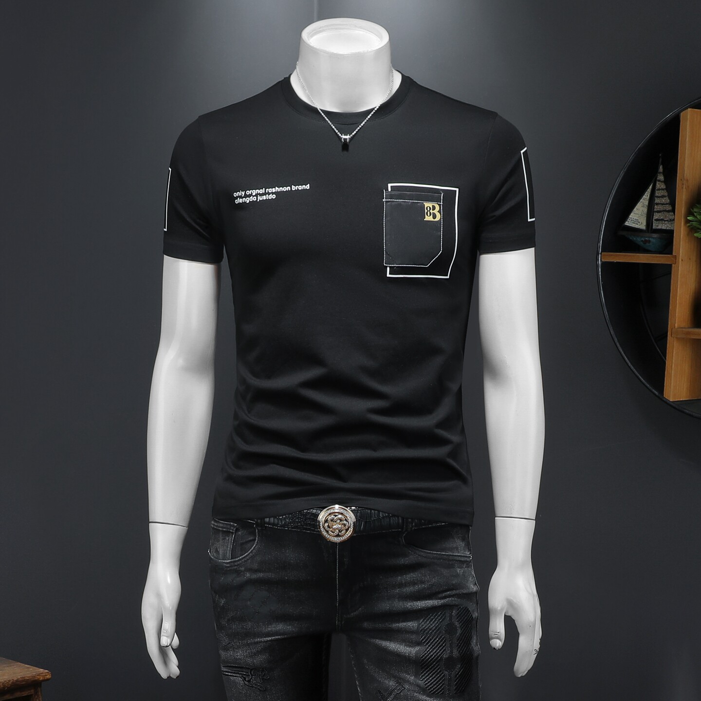 2026假模夏季新品质丝光棉男潮流短袖T恤QT6012AFD2607T-P75，男装T恤，钱塘6012(原3012)