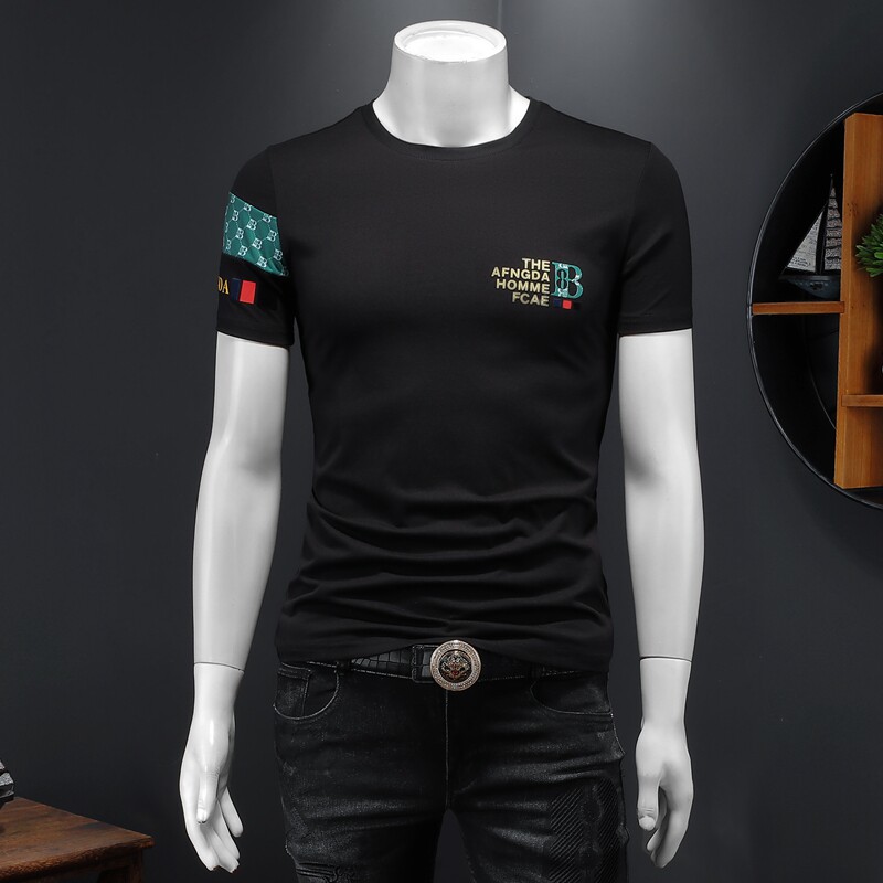 2025假模新款高端品质丝光棉男士潮流短袖T恤QT6012AFD8383T-P70，男装T恤，阿丰达