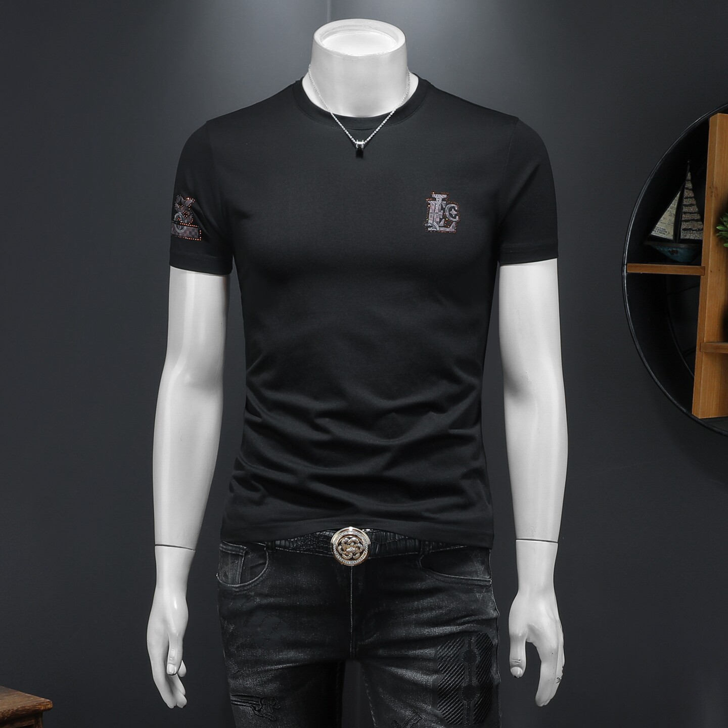 2026假模夏季新品质丝光棉男潮流短袖T恤QT6012AFD2608T-P75，男装T恤，钱塘6012(原3012)