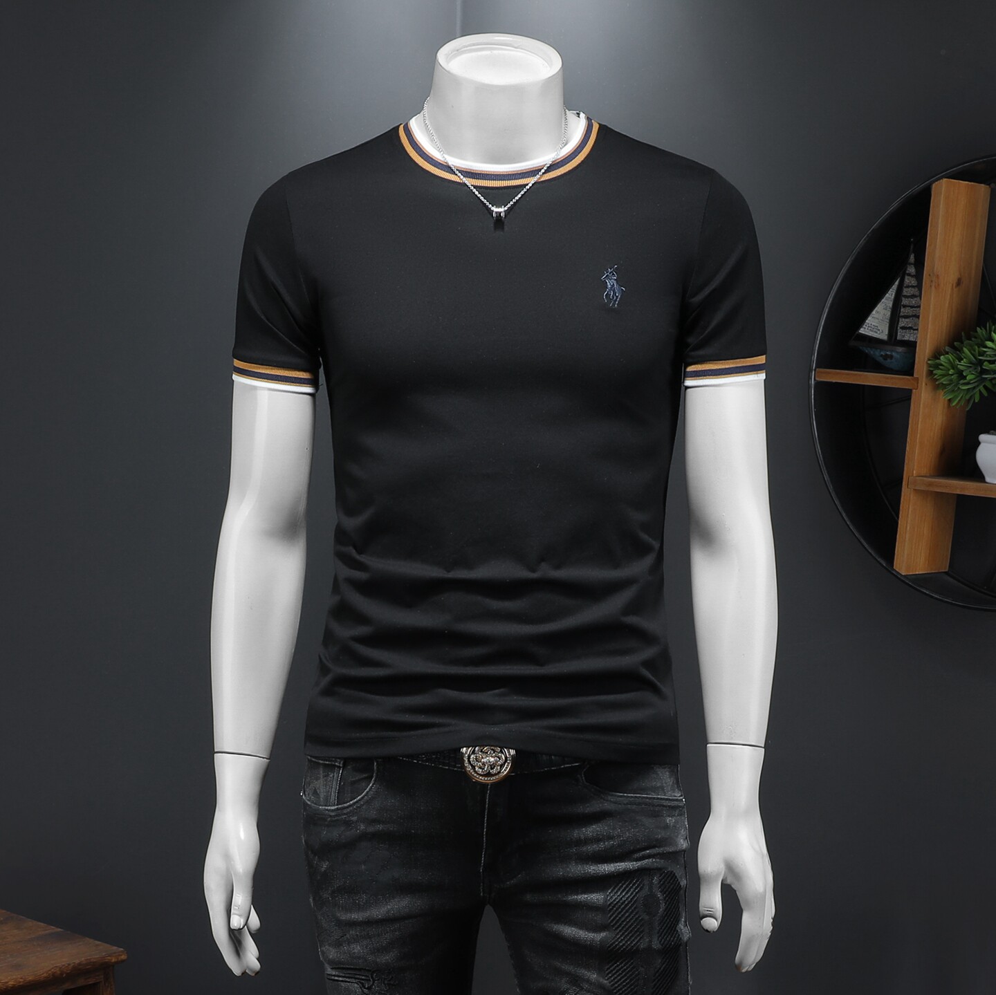 2026假模夏季新品质丝光棉男潮流短袖T恤QT6012AFD2613T-P75，男装T恤，钱塘6012(原3012)