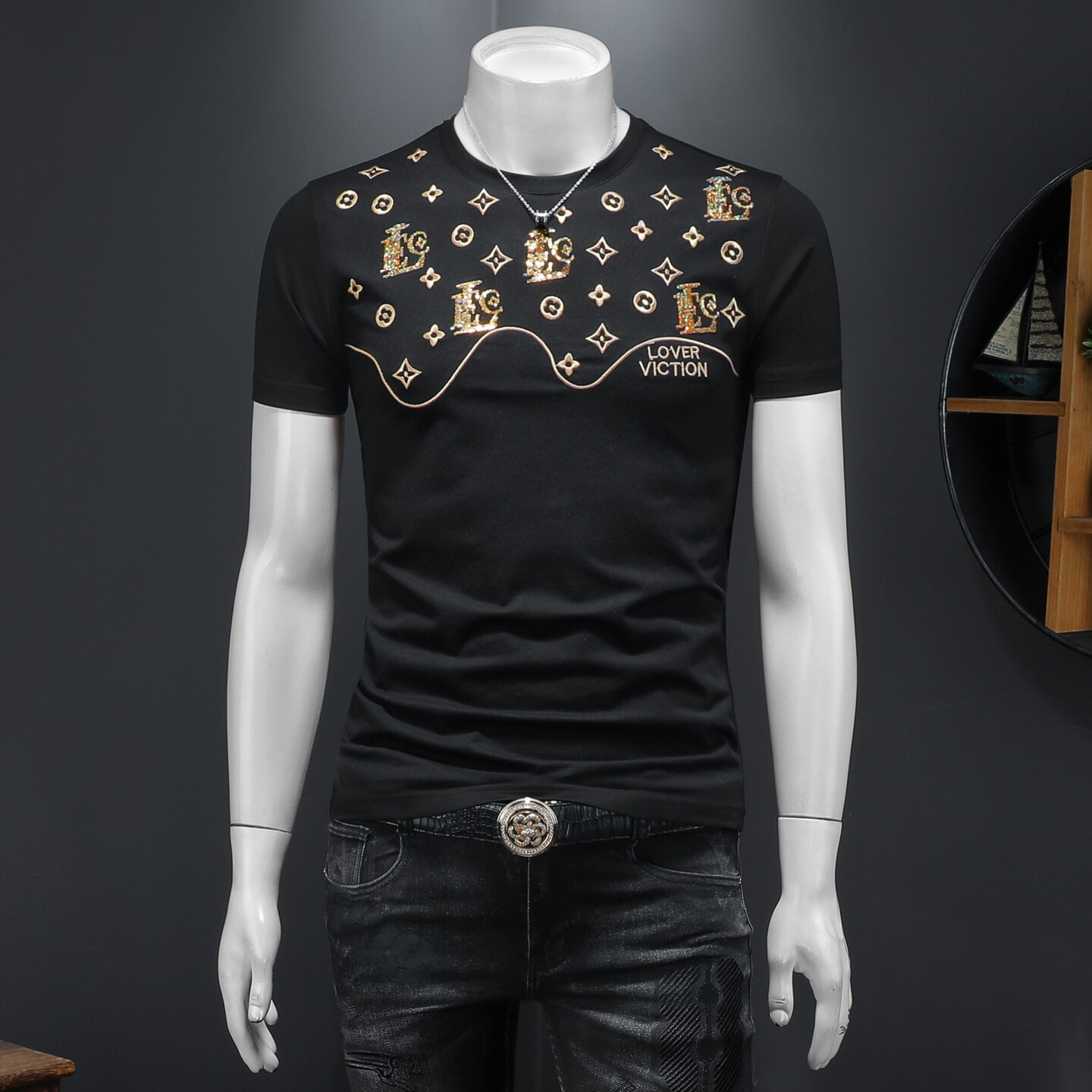 2026假模夏季新品质丝光棉男潮流短袖T恤QT6012AFD2615T-P75，男装T恤，钱塘6012(原3012)