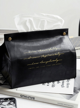 EasyGood简约北欧皮革多功能纸巾盒家用桌面床头车载抽纸袋收纳盒