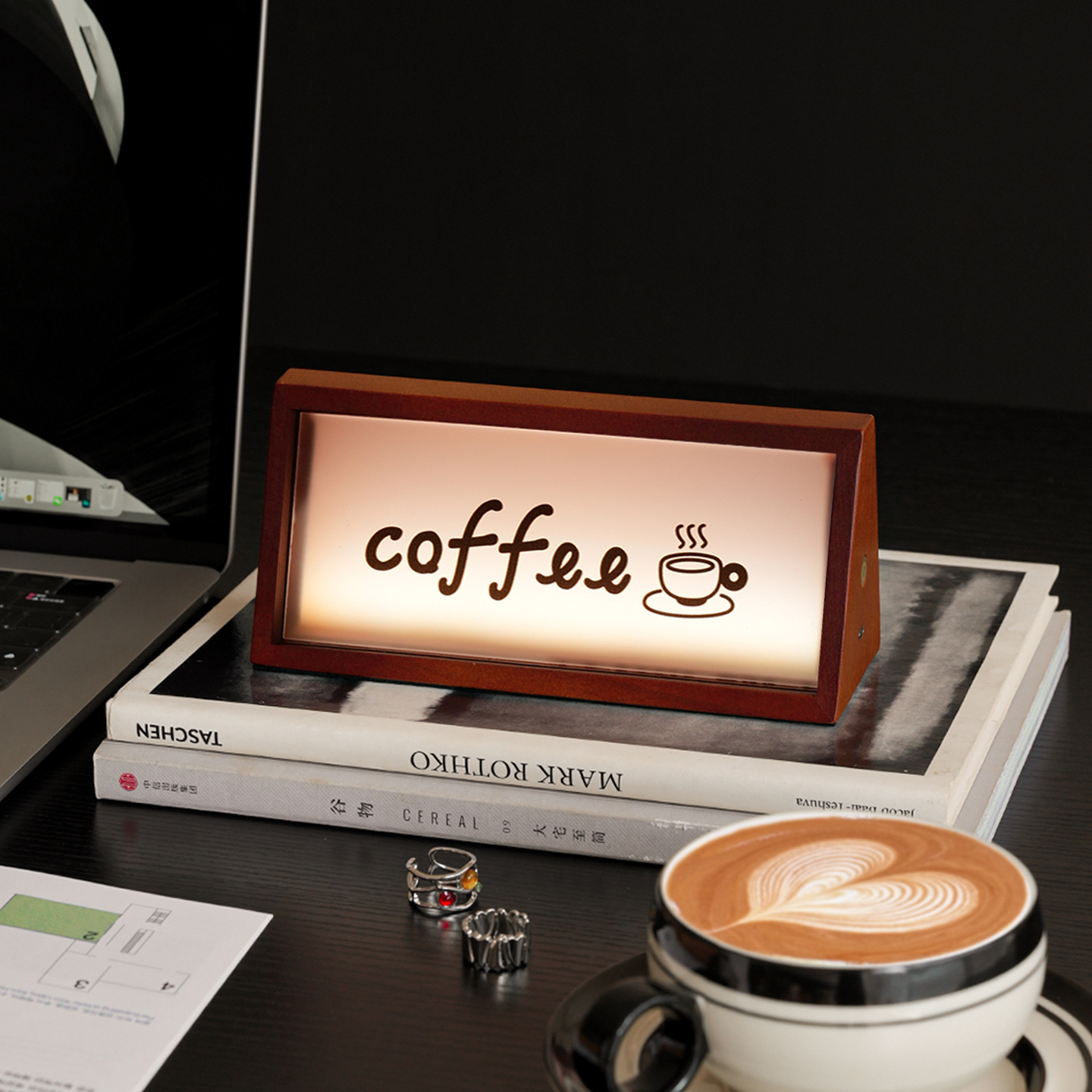 咖啡角复古木质磁吸小夜灯