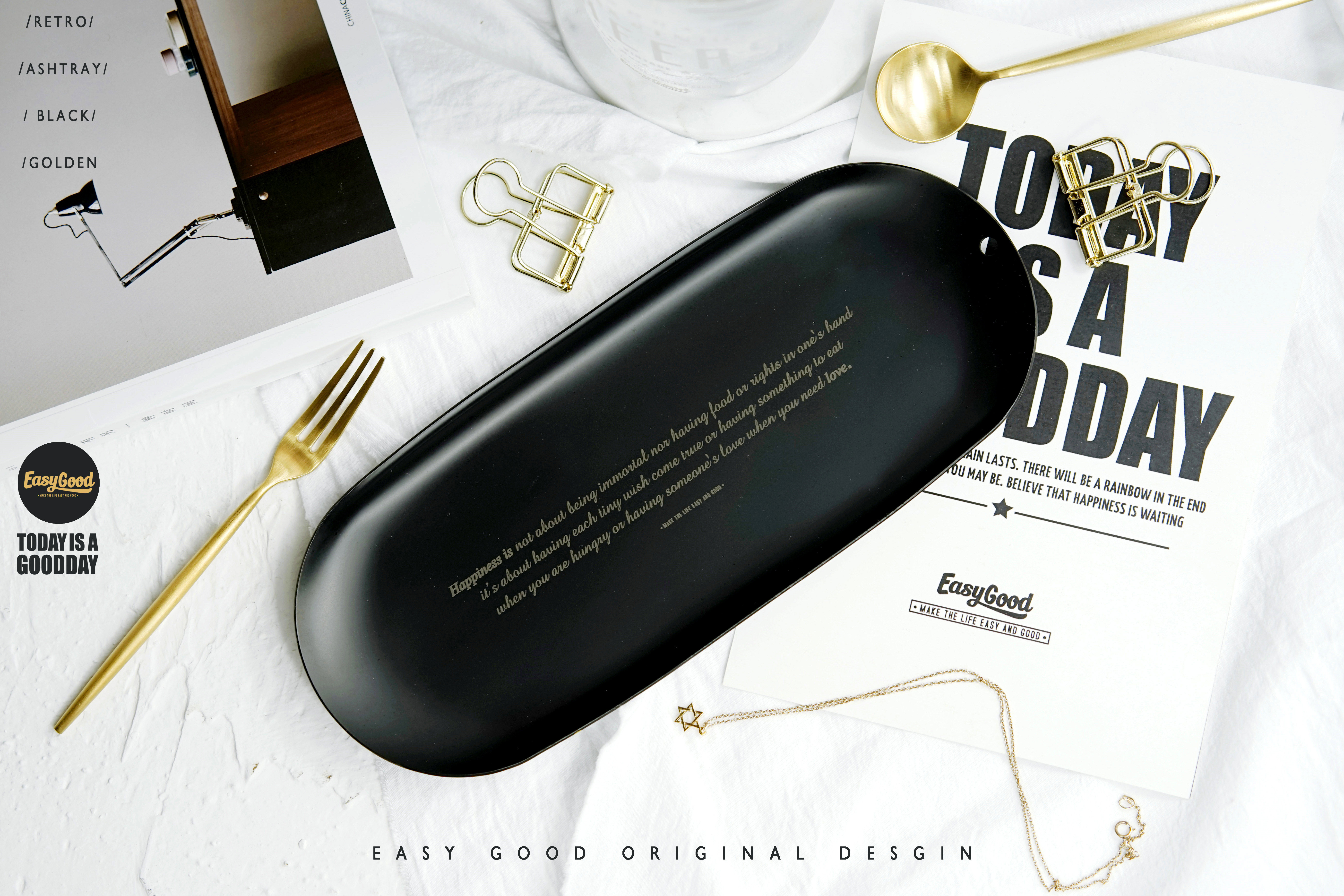 EASYGoOD原创黑北欧ins不锈钢摆件首饰家居收纳点心蛋糕托盘仙女,餐饮具,盘,淘宝优惠券,粉丝福利购,淘宝优惠卷