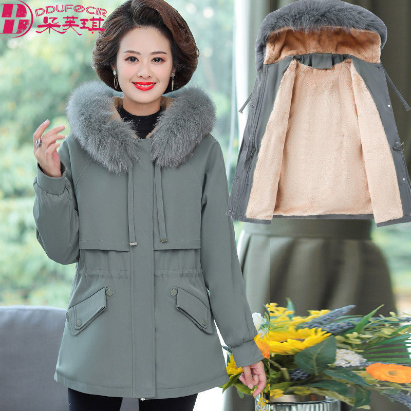 新款妈妈冬装派克服棉衣外套洋气中老年人女装秋冬款加绒加厚棉服