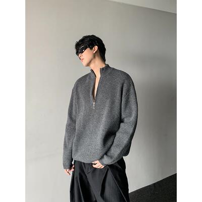 纯色半拉链立领毛衣韩系慵懒