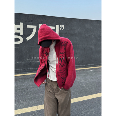 韩系街头连帽针织开衫毛衣