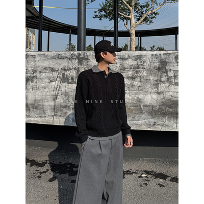 韩系扭花双领设计感针织毛衣