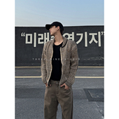 THREENINE 韩系水洗复古坑条针织开衫 毛衣小外套男秋冬高级感显贵