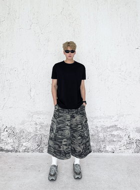 THREENINE 「迷彩咖啡」夏季街头工装多口袋廓形七分裤男女慵懒潮