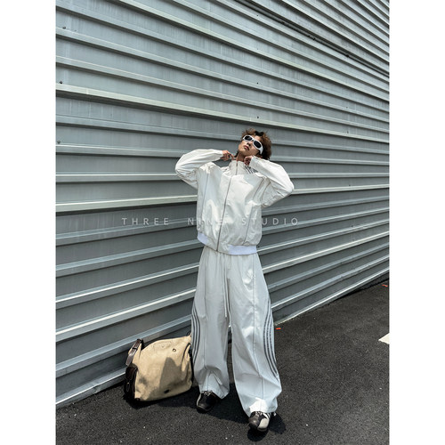 美式立领拉链侧条纹运动套装