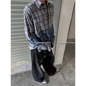 慵懒水洗褪色工艺格子纯棉衬衫 THREENINE 秋季 男女百搭松弛衬衣潮