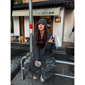 THREENINE 秋冬慵懒针织连帽毛衣女男半拉链设计百搭cleanfit上衣