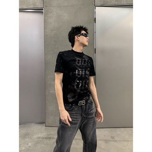 小众朋克字母印花圆领套头短袖