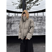 THREENINE 秋冬加厚立领保暖面包服男宽松高级感小众毛领棉服外套