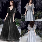 大码 胖mm晚礼服遮手臂遮肚显瘦200斤高级感轻奢礼服年会主持演出