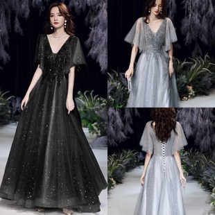 大码胖mm晚礼服遮手臂遮肚显瘦200斤高级感轻奢礼服年会主持演出