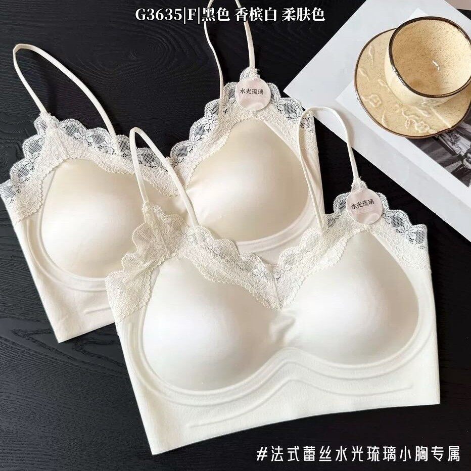 3635轻奢缎面蕾丝文胸固定杯带胸垫文胸抹胸露背无痕内衣