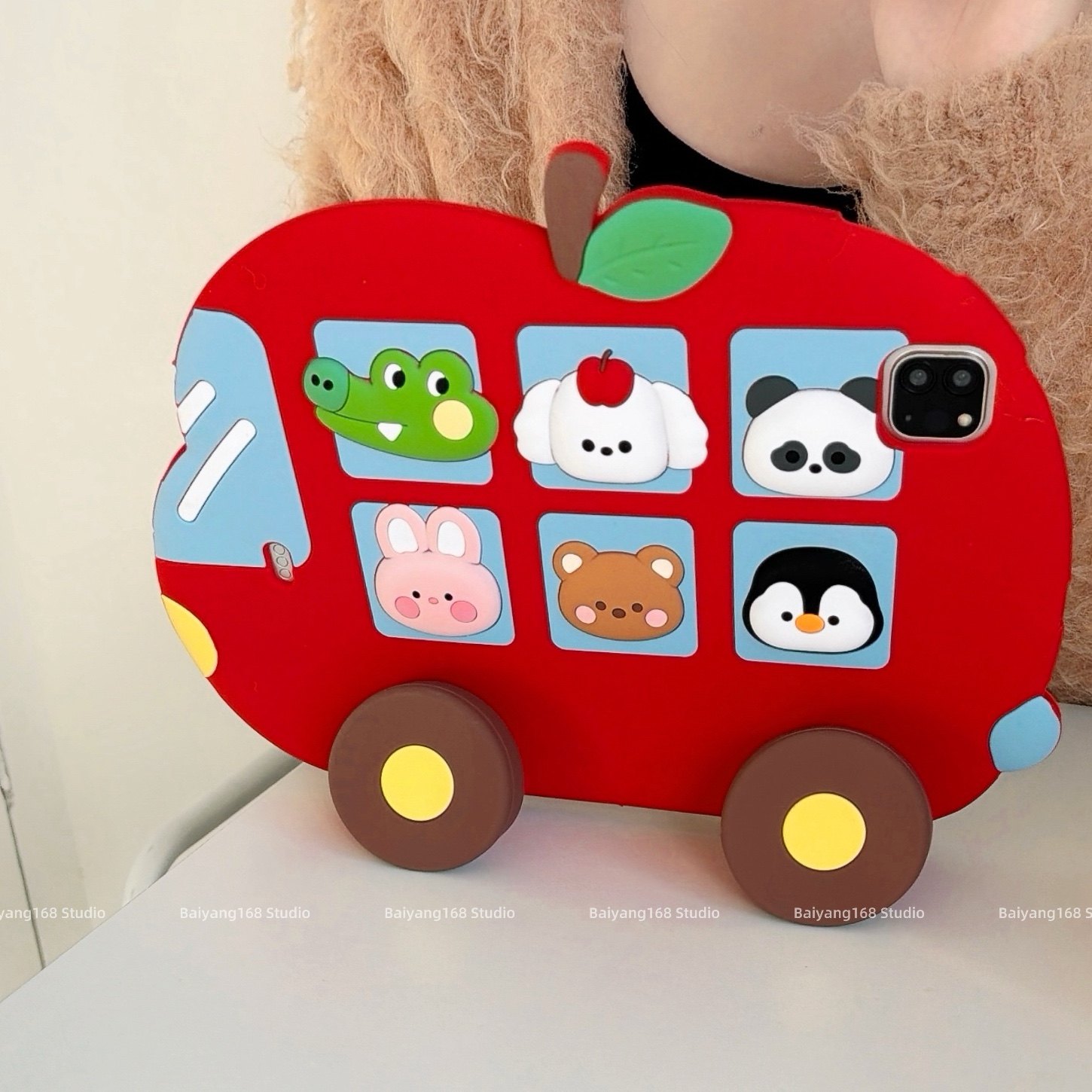 卡通汽车小动物伸缩支架适用iPad11保护壳2025新款11寸可爱苹果ipad9保护套mini7硅胶ipadair4/5软10代平板套
