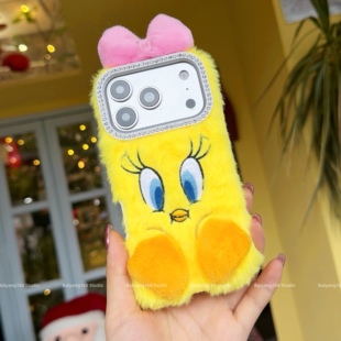 立体毛绒粉色蝴蝶结崔弟适用苹果17ProMax手机壳iphone15新款16pro女款卡通13可爱15pro秋冬14全包防摔保护套