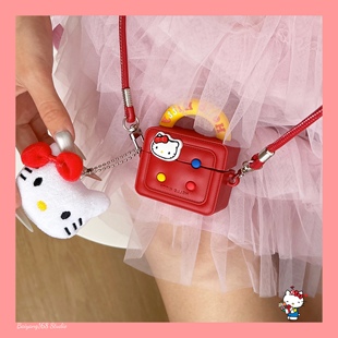 可爱kitty猫手提包适用airpods4保护套苹果耳机保护壳airpodspro2无线蓝牙耳机套ipod盒二三代airpods3耳机壳