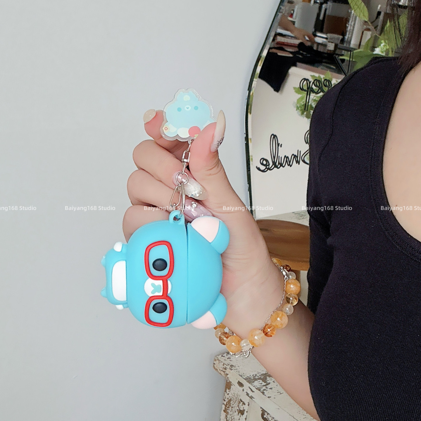 可爱卡通蓝色轻松熊适用苹果耳机保护套airpods4无线蓝牙耳机